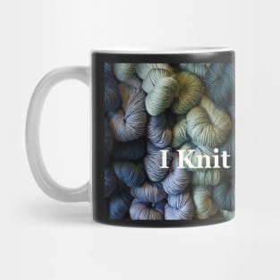 "I Knit" text on Yarn background. Mug